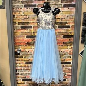 Speechless Light Blue and Silver Floral Kids Dress